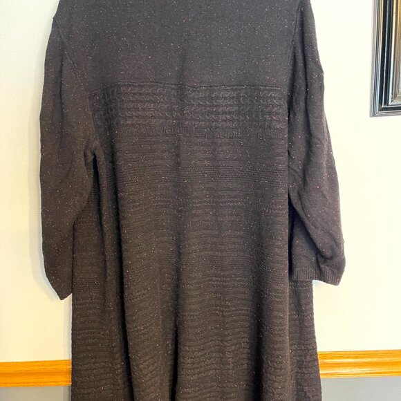 Lane Bryant Long Length Cardigan sweater size 26/28 Black w/ Pink & Blue speckle - Picture 5 of 7